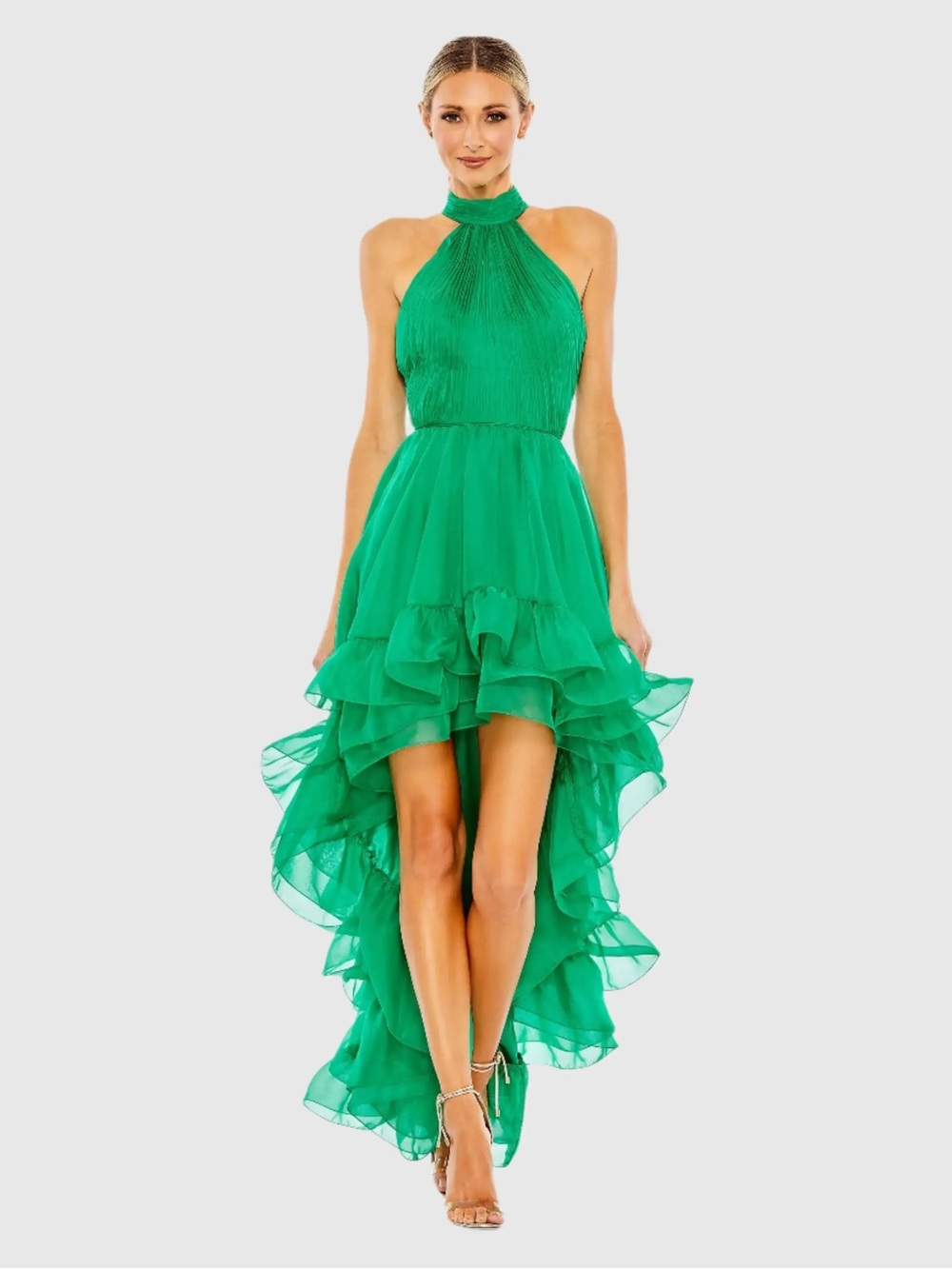 BRAND NEW - Mac Duggal Green Halter High-Low Ruffle Evening Dress size 10